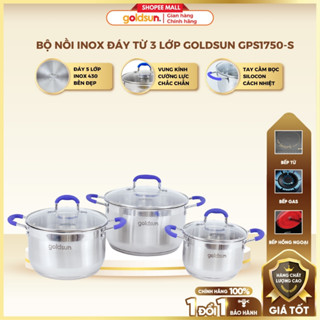 Bộ Nồi Inox Đáy Từ Goldsun Có 5 Lớp Dùng Trên Mọi Loại Bếp Có 3 Kích Cỡ (16-20-24 cm) - GPS1750-S
