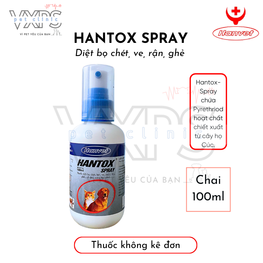 Dung dịch xịt ve, rận, bọ chét Hantox Spray 100ml cho chó và mèo