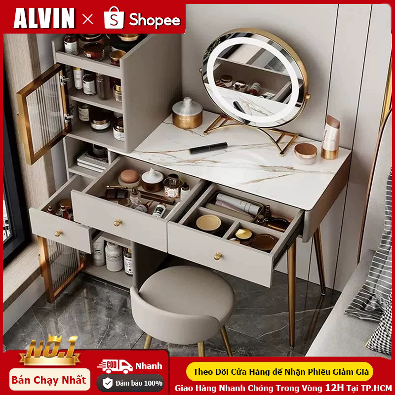 ALVIN Bàn trang điểm Có thể mở rộng bàn trang điểm đơn giản kèm tủ để đồ tủ lưu trữ tủ đầu giường | BigBuy360 - bigbuy360.vn