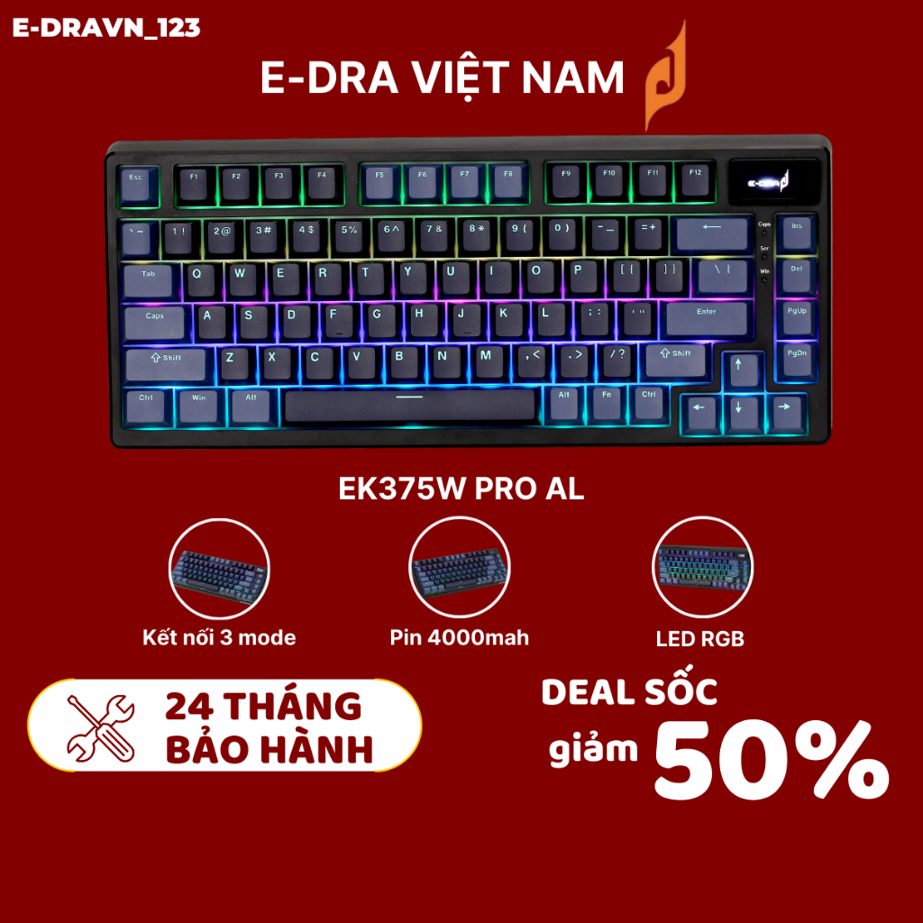 Bàn phím cơ gaming E-DRA EK375S, EK368S, EK398S Núm vặn, 3 mode, EK375V2 có dây. BH chính hãng 2 năm | BigBuy360 - bigbuy360.vn
