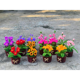  Chậu Hoa Mini Handmade Kẽm Nhung Để Bàn Học Làm Việc 