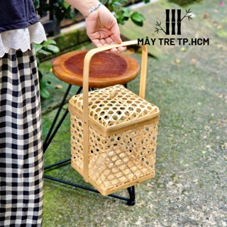 Giỏ tre mắt cáo quai tre cứng, xách nặng đựng trái cây bánh kẹo ngày tết, hàng đẹp