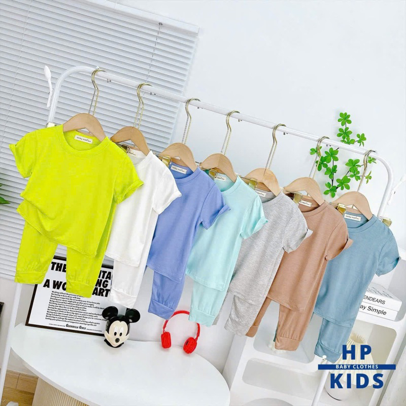 Bộ tay ngắn quần dài, cộc tay quần dài thun lạnh Minky Mom màu trơn siêu xinh cho bé(6-16kg)