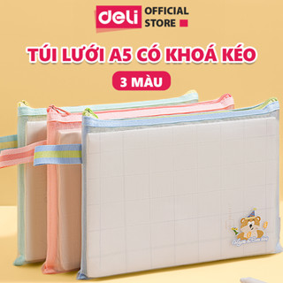 Túi Đựng Bút Lưới Bóp Viết Lưới Pastel Trong Suốt Deli Kích Thước A5 Hộp Bút Chống Thấm Nước, Sức Chứa Lớn Cho Học Sinh