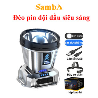 Đèn pin đội đầu, đeo trán siêu sáng chống nước đi mưa có thể sạc lại tiện ích - Samba