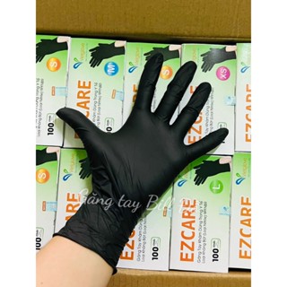 Hộp 100 Chiếc Găng tay cao su y tế Nitrile KHÔNG BỘT MÀU ĐEN VIETGLOVE EZCARE 4.0G SIZE S,M,L