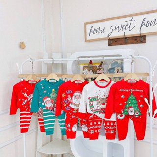  Đồ bộ tay dài quần dài thun lạnh hoạ tiết noel cho bé trai bé gái  7-24kg < 1M15  vải mềm mát thoáng khí cho bé mặc n 