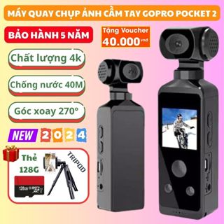 Máy quay gopro pocket 2 pro, Máy ảnh mini quay phim cầm tay nhỏ gọn, Camera hành trình với màn hình HD có micro ngoài