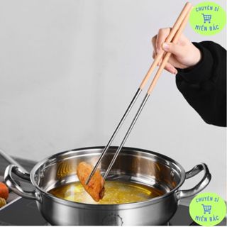 Đũa Bếp Xào Nấu Ăn Inox 304 Cán Gỗ Đũa Chiên Rán Đồ Ăn Chống Trượt Chống Bỏng Tay Dài 40Cm