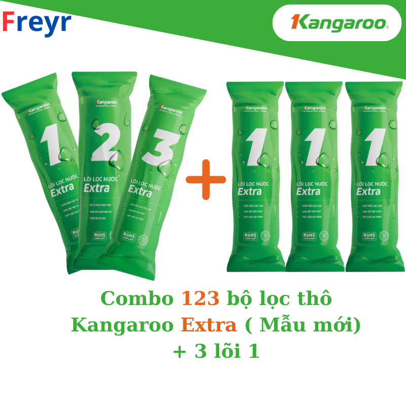 Combo 6 Lõi Lọc Thô KANGAROO Gồm 3 Lõi Số 1 + 1 Bộ 123 Chính Hãng Thay Thế Được Cho Các Máy Lọc Nước RO