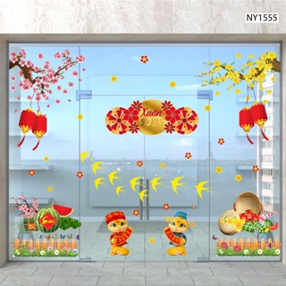 Decal trang trí tết cao cấp Lala Cung Chúc Tân Xuân màu sắt nét dán cửa kính không gây bẩn dễ tháo dán