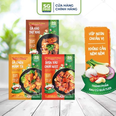 Bộ 3 gói Xốt  ướp gia vị hoàn chỉnh SG Food (Sườn Xào Chua Ngọt, Cá kho, Gà chiên Mắm tỏi)