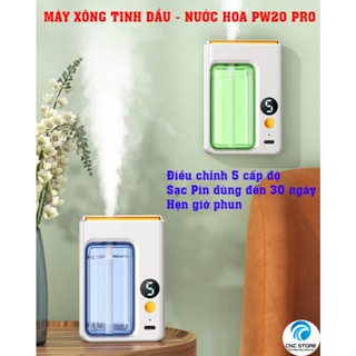 Máy xịt thơm phòng tự động PW20 pro, máy xông tinh dầu, xông nước hoa tự động sạc pin, dán tường để bàn 5 chế độ