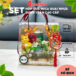 Túi Hộp Mica Trong Suốt (Trơn) Kèm Quai Xách Bằng Nhựa Dùng Đựng Quà Tặng, Hoa Quả, Bánh Kẹo Tặng Biếu Dịp Lễ