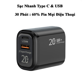 Củ sạc nhanh 2 cổng Type C và USB sạc nhanh tất cả điện thoại Iphone, Samsung, Sony, Huawei, Vivo, Oppo, Xiaomi SL026