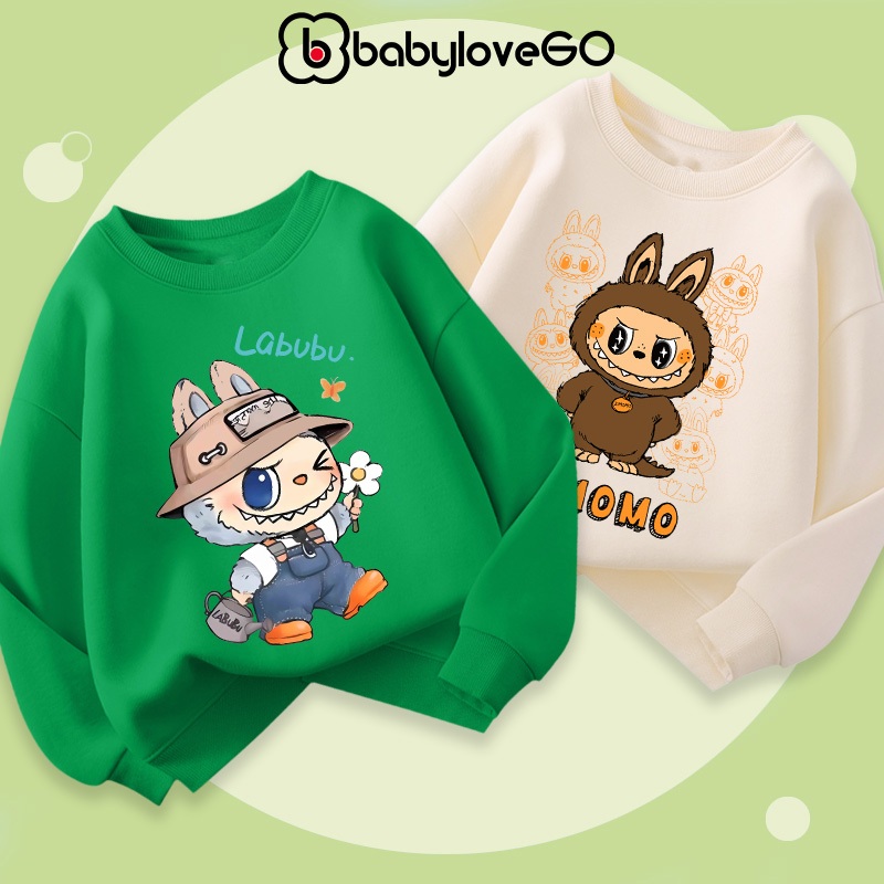 Áo thu đông cho bé trai BabyloveGO áo sweater dài tay cho bé chất nỉ da cá mềm mịn in hình LABUBU dễ thương