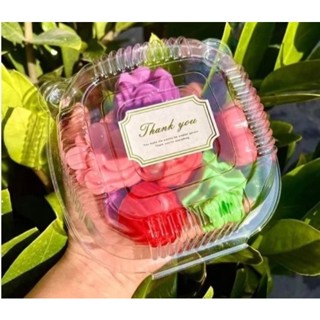 100 Hộp h129 - Hộp Nhựa Tai Gấu Đựng Thức Ăn, Bánh Mì Bơ Tỏi, Hamburger - Hộp vuông trong suốt