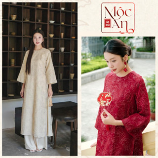  Áo Dài dáng Suông Vân Hoa hồng Ánh Kim - Áo Dài Mộc An 