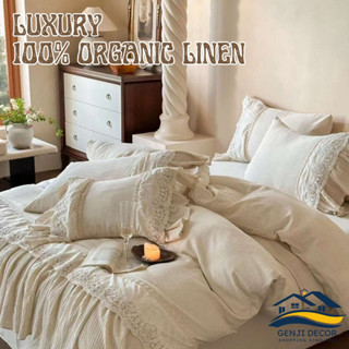 Bộ chăn ga Genji Decor chất liệu linen phối viền cao cấp