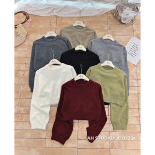 [A0725] ÁO LEN TRƠN LÔNG THỎ CROPTOP metwo.dearu - Áo len trơn mịn cổ tròn basic dáng ngắn lửng dài tay ulzzang Hàn Quốc