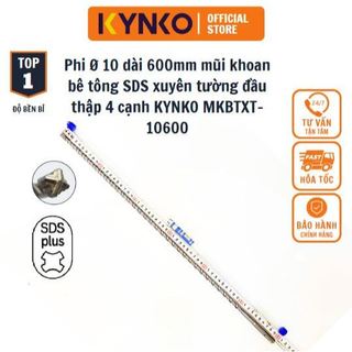  Phi Ø 10 dài 600mm 60cm mũi khoan bê tông SDS xuyên tường đầu thập 4 cạnh KYNKO MKBTXT-10600 