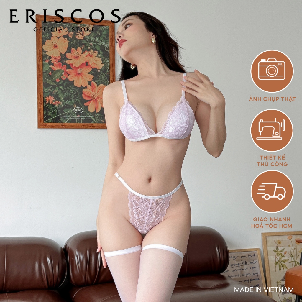 ERISCOS - Bộ quần áo lót ren áo có mút mỏng không gọng móc lưng quần dây có tăng đưa điều chỉnh nhẹ 