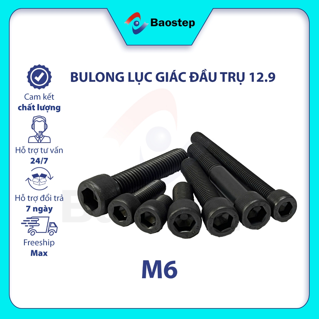 Set 50 con và 10 con M6 bulong lục giác chìm đầu trụ M6 cấp bền 12.9 M6