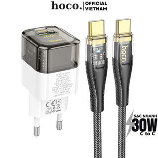 Bộ sạc nhanh Type C 30W Hoco củ sạc pd30w kèm dây báo đèn cho Phone 15 16 samsung oppo xiaomi ...