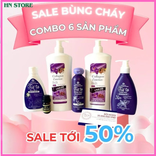  {Combo 6 sản phẩm} 2 chai Sữa tắm trắng da tía tô collagen 550ML 3 lọ dung dịch vệ sinh tía tô 1 xịt thơm đồ lót 