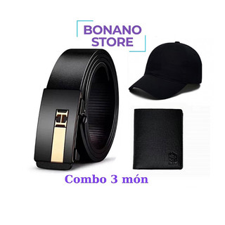 (NHIỀU MẪU) COMBO 3 MÓN GỒM : 1 thắt lưng khóa tự động- 1 VÍ da dáng đứng cao cấp - TẶNG 1 MŨ lưỡi trai thời trang