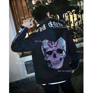 Áo Khoác Hoodie Philipp Plein Đính Đá Đầu Lâu Logo Kim Loại - Áo Khoác Nam Nữ Philip Boy Phố JeanStore