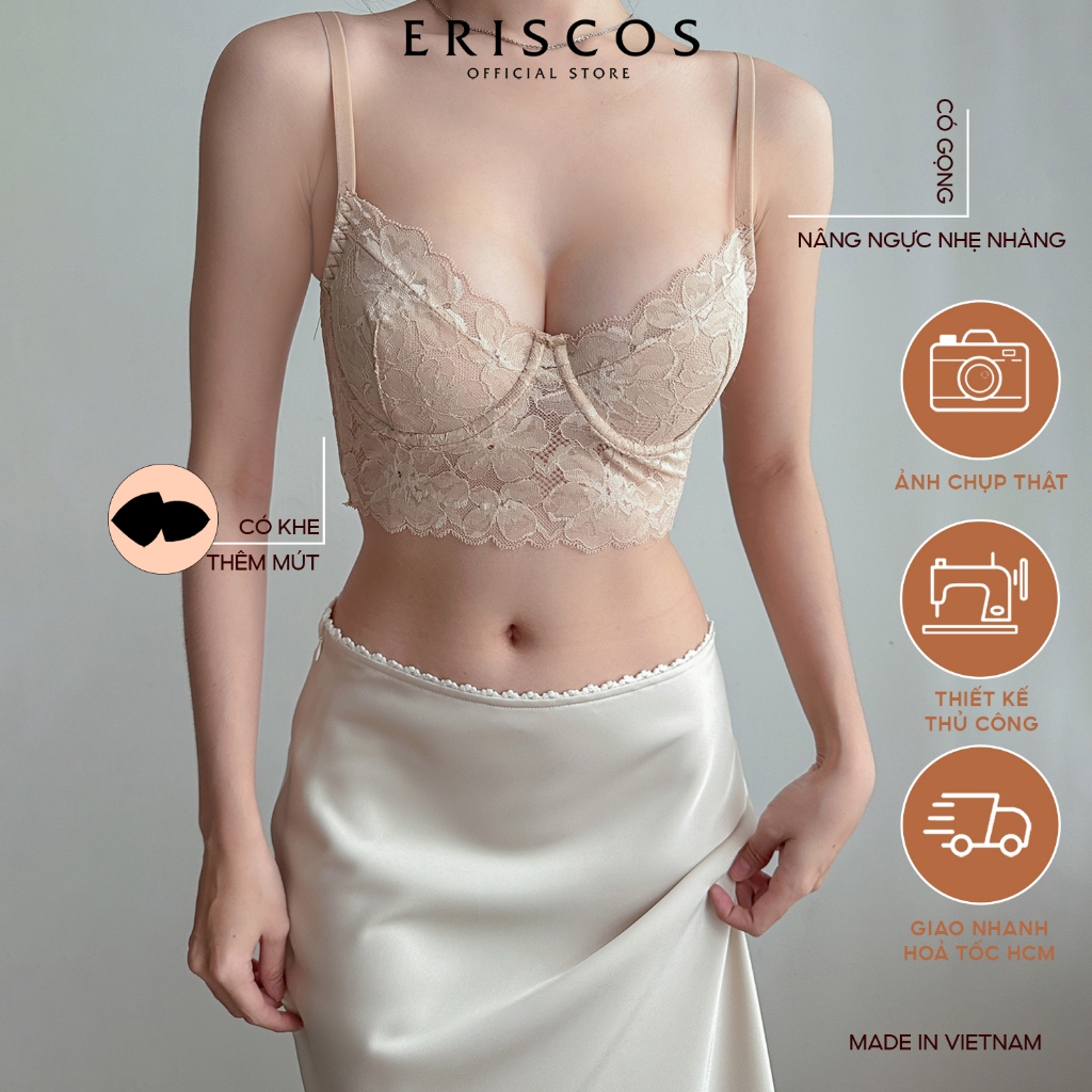 [MỚI] Áo bra ren corset croptop nữ màu da (nude) có gọng nâng nhẹ có mút theo kèm áo quả chéo 2 xươn