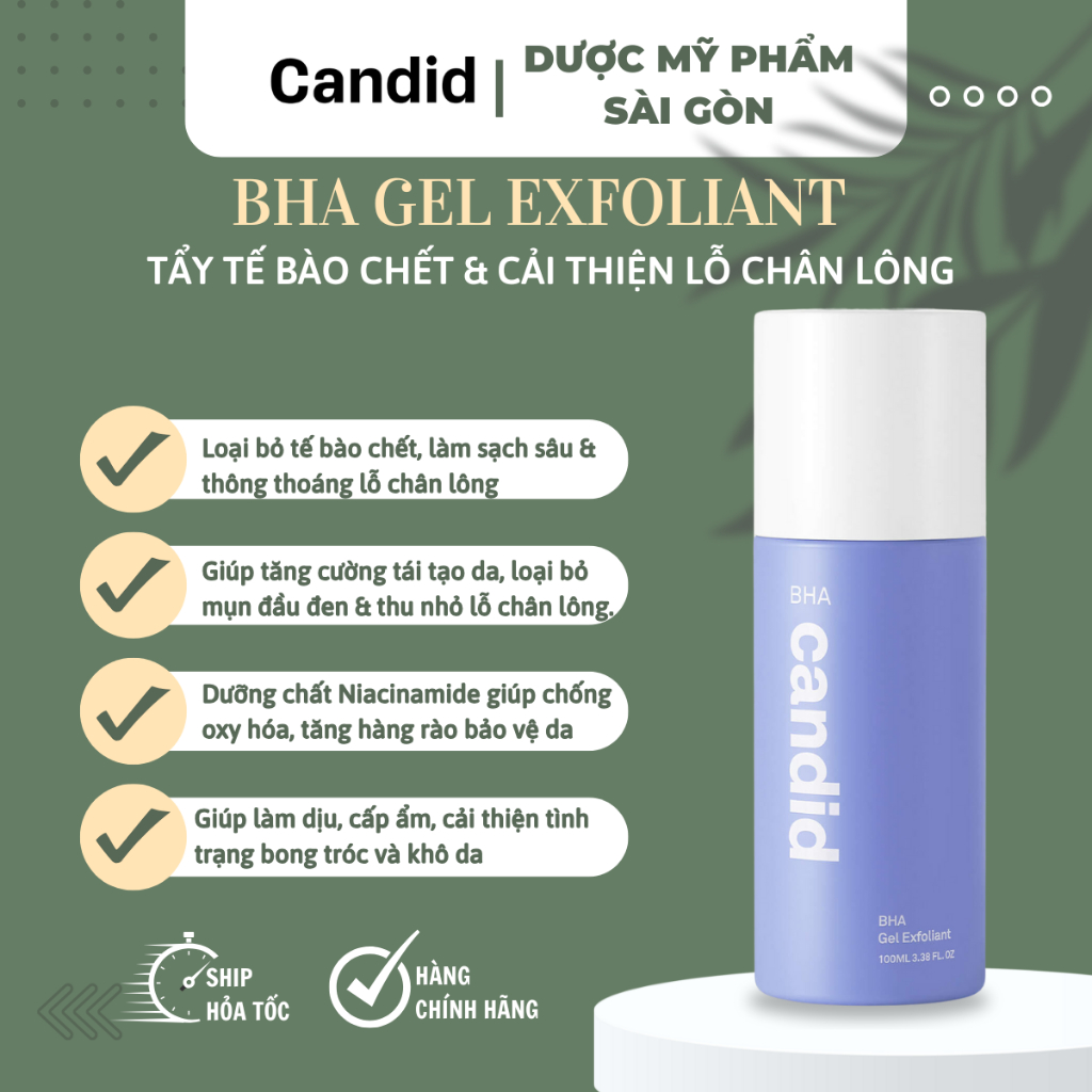 Gel BHA Tẩy Tế Bào Chết & Thông Thoáng Lỗ Chân Lông - CANDID BHA Gel Exfoliant 100ml