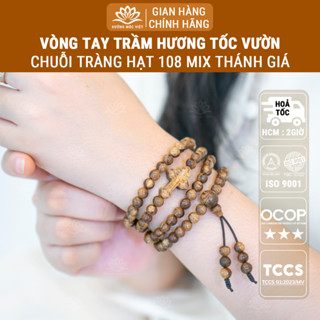 Vòng tay trầm hương chuỗi 108 hạt mix thánh giá cho người Công Giáo - Trầm Tóc Vườn Xưởng Mộc Việt