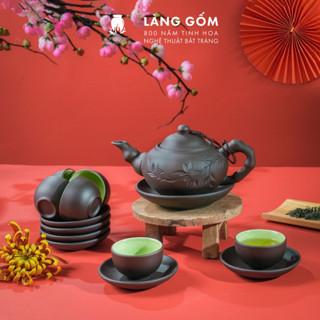  Bộ ấm chén tử sa đất nung Bát Tràng kèm khay hoặc đĩa lót - Gốm sứ Bát Tràng - Làng Gốm 