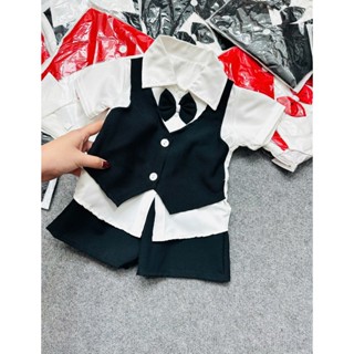 (CT-GILE) Bộ công tử gile cho bé trai lãng tử , cổ áo có nơ siêu đáng yêu , bộ gile kiểu vest lịch sự 7-15kg