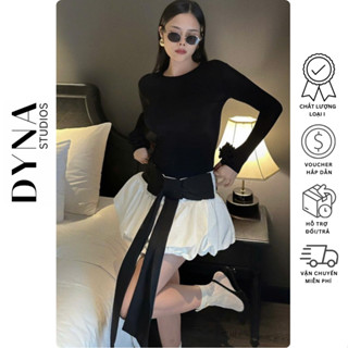 Set áo thun tay dài đính hoa RDY kèm chân váy xoè bí bồng thắt nơ