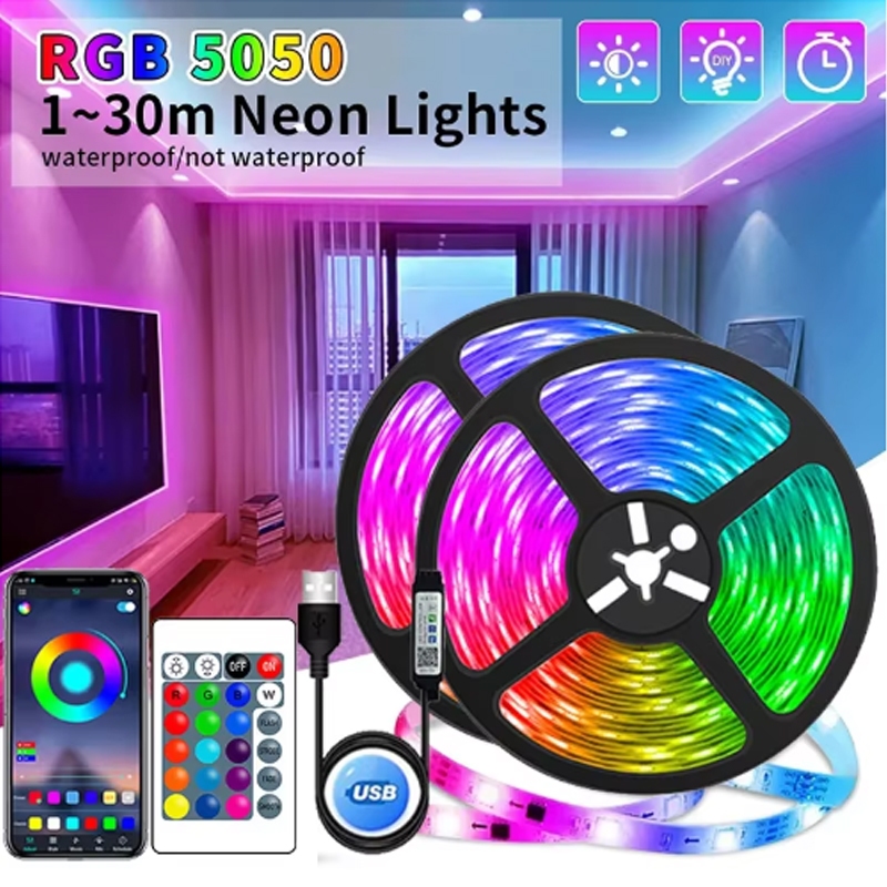 Đèn dây LED RGB 16 triệu màu decor phòng, bàn gaming, nháy theo nhạc điều khiển APP và remote phủ si