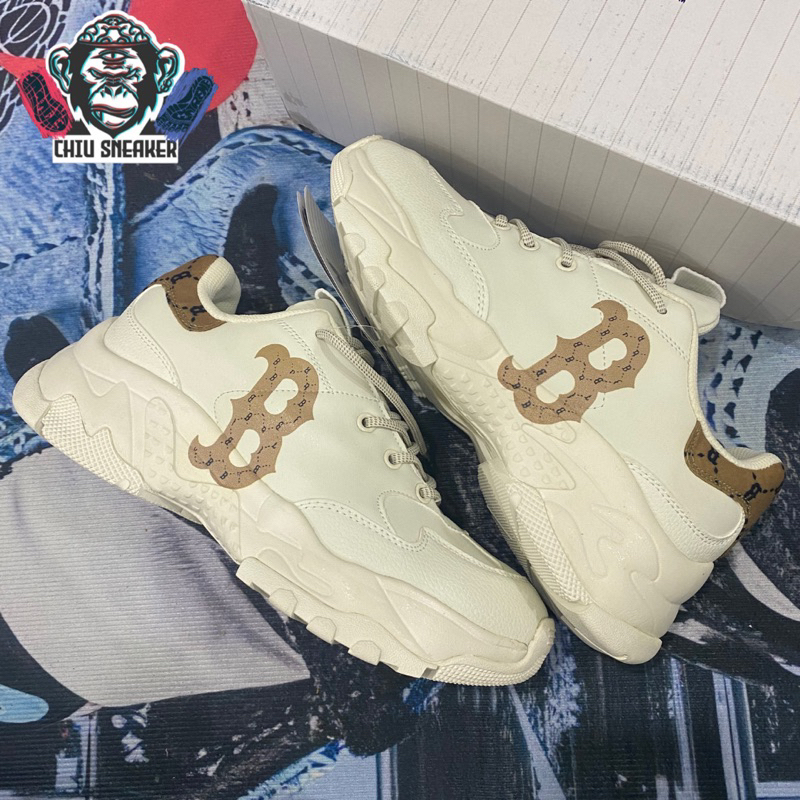 Giày sneaker tăng chiều cao MLB Big Ball Chunky mono B Nâu phiên bản cao cấp Giày thể thao nam nữ ML