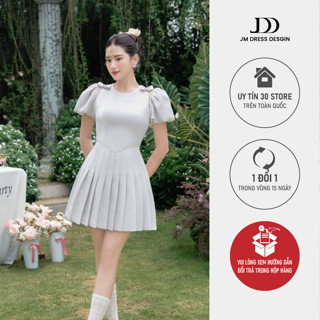 Đầm cổ tròn chân xếp ly sườn 1P01.2405OG, váy đầm tay bồng chân váy xếp ly thiết kế bởi JM Dress Design