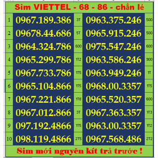 Sim VIETTEL đầu 09 - đuôi số 68 và abba