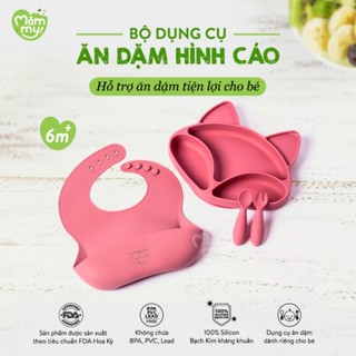  Bộ dụng cụ ăn dặm Mămmy Baby Foxy Set gồm khay ăn dặm thìa nĩa yếm silicon cao cấp 