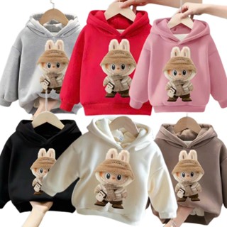 Áo nỉ hoodie dành cho bé trai và bé gái 14-45kg mẫu KHĂN LABUBU. Chất liệu nỉ ấm áp. D51
