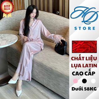 [Hoả Tốc HCM] Đồ Bộ Nữ Pijama Cao Cấp Lụa Latin Áo Phối Lông Vũ Bộ Ngủ Đồ Ngủ Pyjama - HD STORE