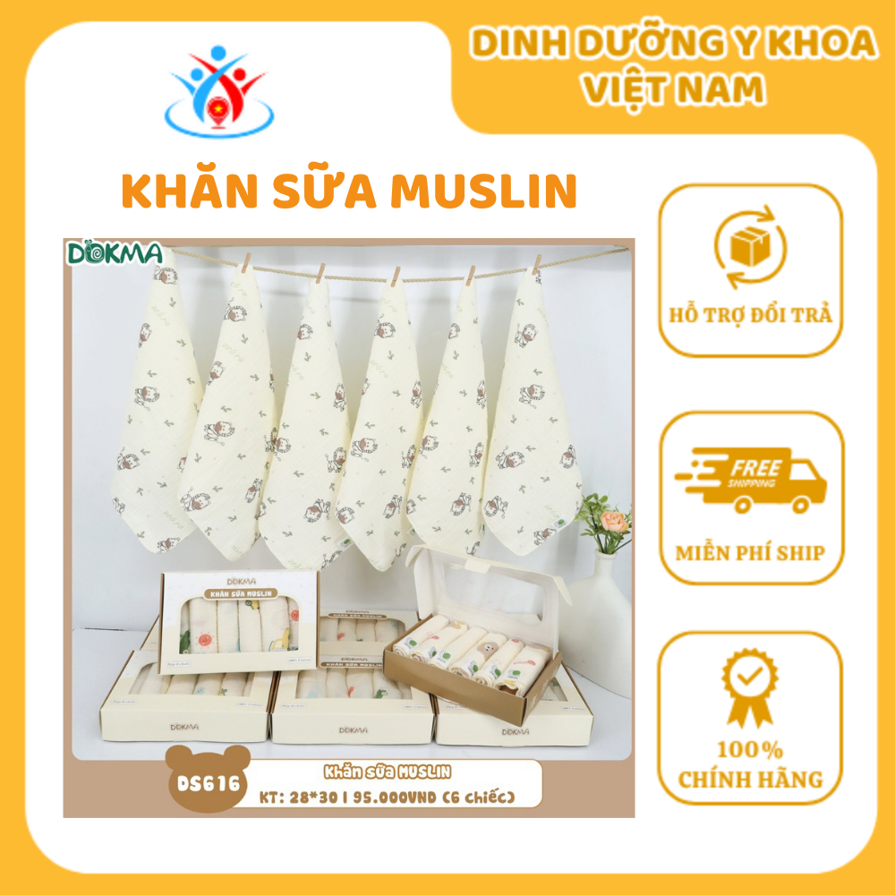 Khăn sữa Dokma Muslin - Dokma sợi tre 30x30cm (hộp 6 chiếc) hàng chính hãng