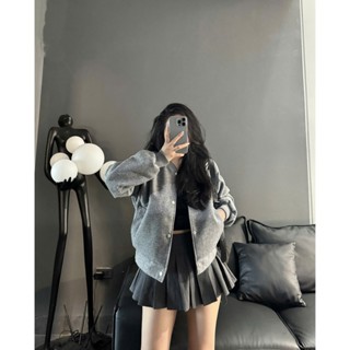 Áo Khoác Bomber Dạ Ép Dáng Lửng Trơn Bo Gấu 3 Màu Đen/Kem/Xám