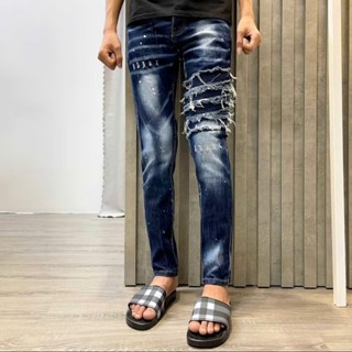  Quần dài jean nam DSQ 4 Cúc phối họa tiết khuyết tật xước tơ rua co dãn hàng quảng châu cao cấp 