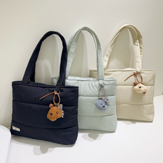 Túi Tote Trần Bông Kẻ Sọc Đi Học Đi Du Lịch (Kèm Charm Gấu)