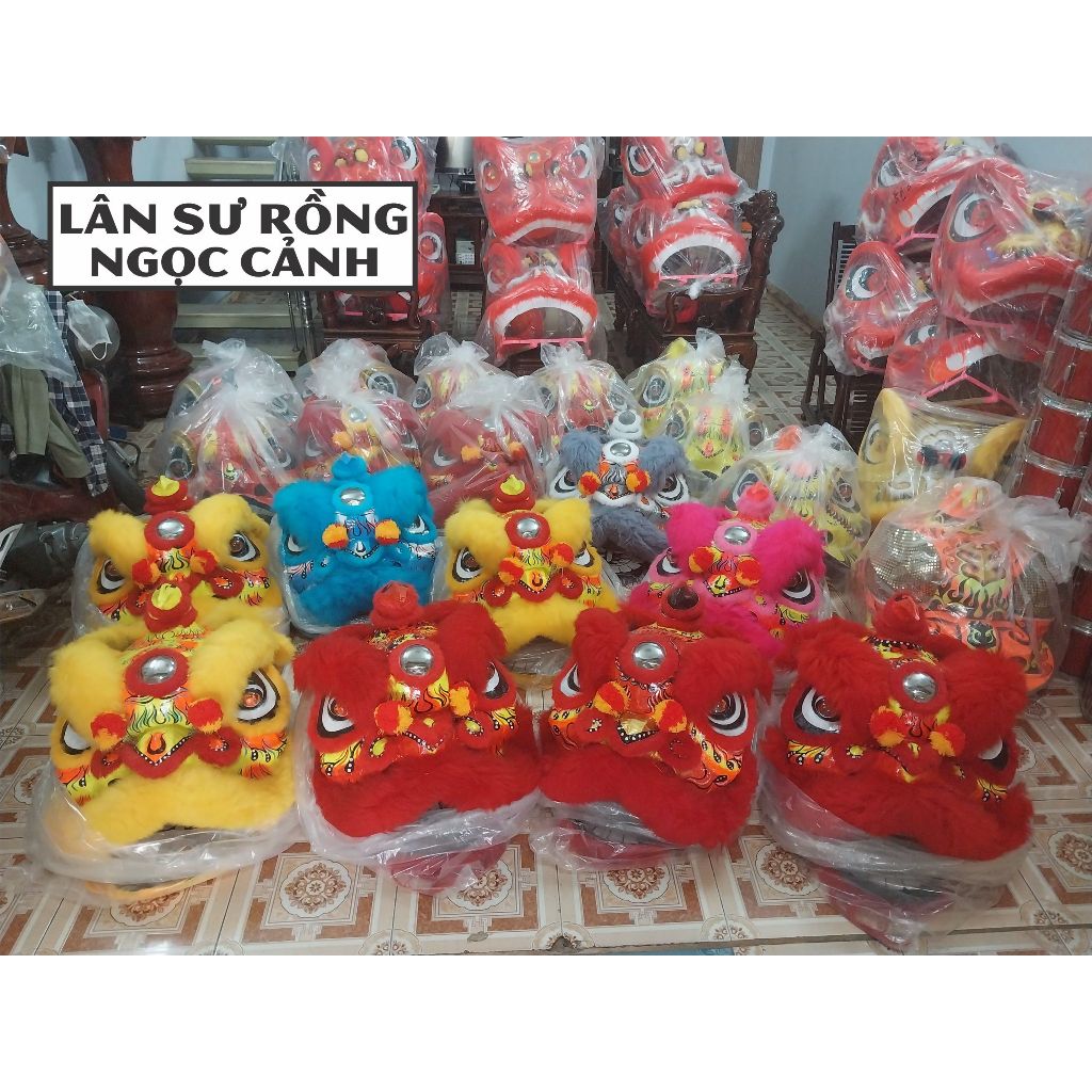 Đầu lân lông cừu vẽ tay loại 55cm size Trung cỡ lớn cho thiếu niên