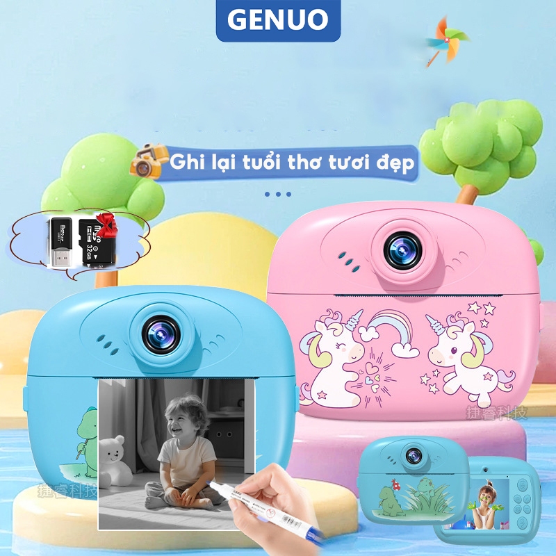 GENUO Máy ảnh chụp lấy liền,Với 32GB thẻ nhớ,hãy nhanh chóng in ảnh trong 3 giây,phù hợp để gửi quà tặng của trẻ em